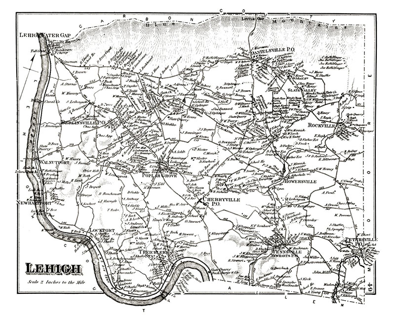 1874 Map of Lehigh Township, Northampton County, Pennsylvania, PA